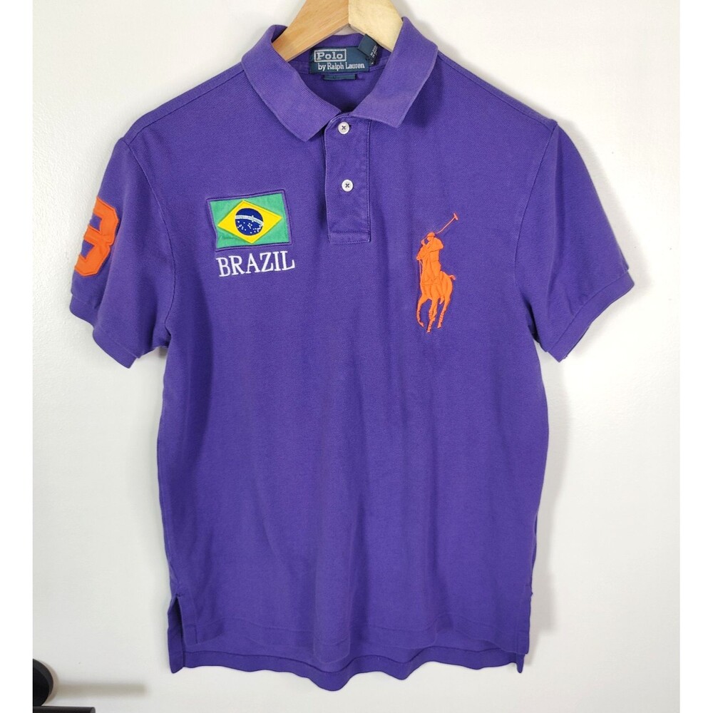 Polo Ralph Lauren Brazil Rugby Polo Shirt Men Medium Purple Big Pony 3 Flag Logo